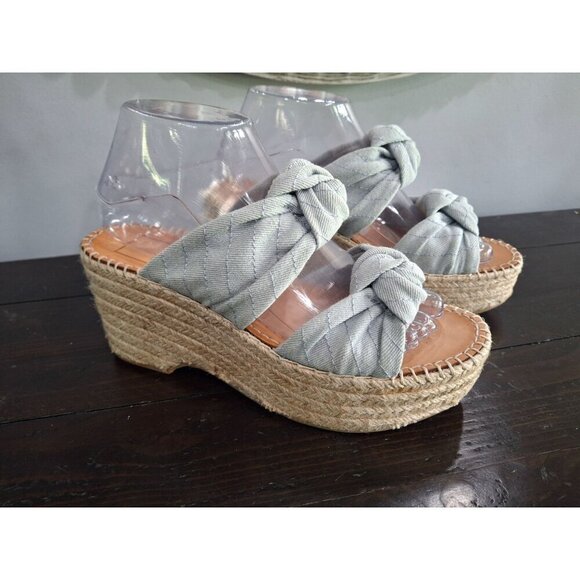 EUC Dolce Vita Blue Denim Lera Bow Espadrille Platform Wedge Sandals/Sz. 7.5 - Picture 1 of 10